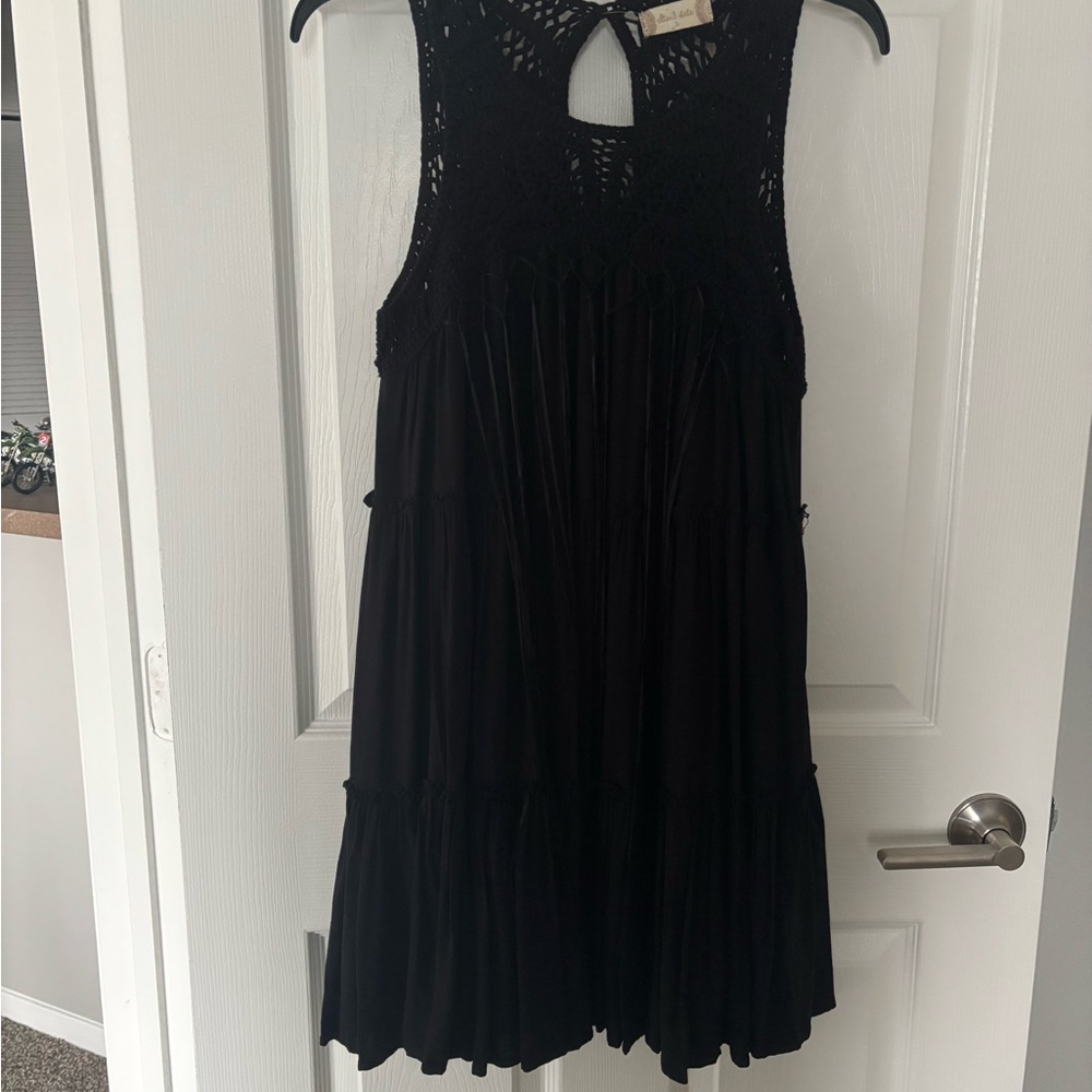 Altar'd State Black Crocheted Bodice Mini Dress